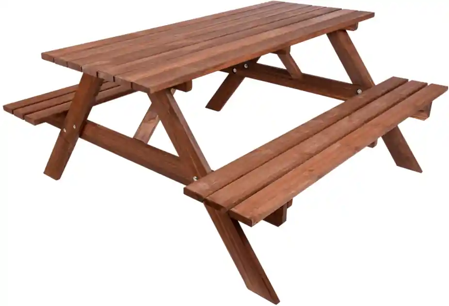 Levný Zahradní dřevěný set PIKNIK se sklopnými lavičkami - 180 cm - mořený