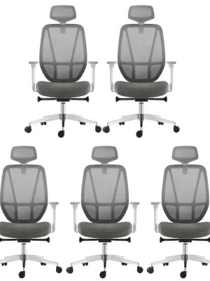 Značkový MERCURY - 5PACK Ergonomická kancelářská židle AFRODITE šedá (5 ks) – pro dlouhé sezení 8–12 h