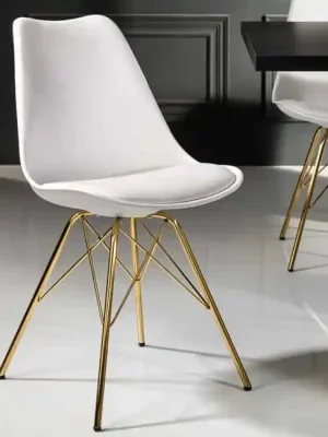 Zlevněný Designová jídelní židle Scandinavia Gold bílá umělá kůže
