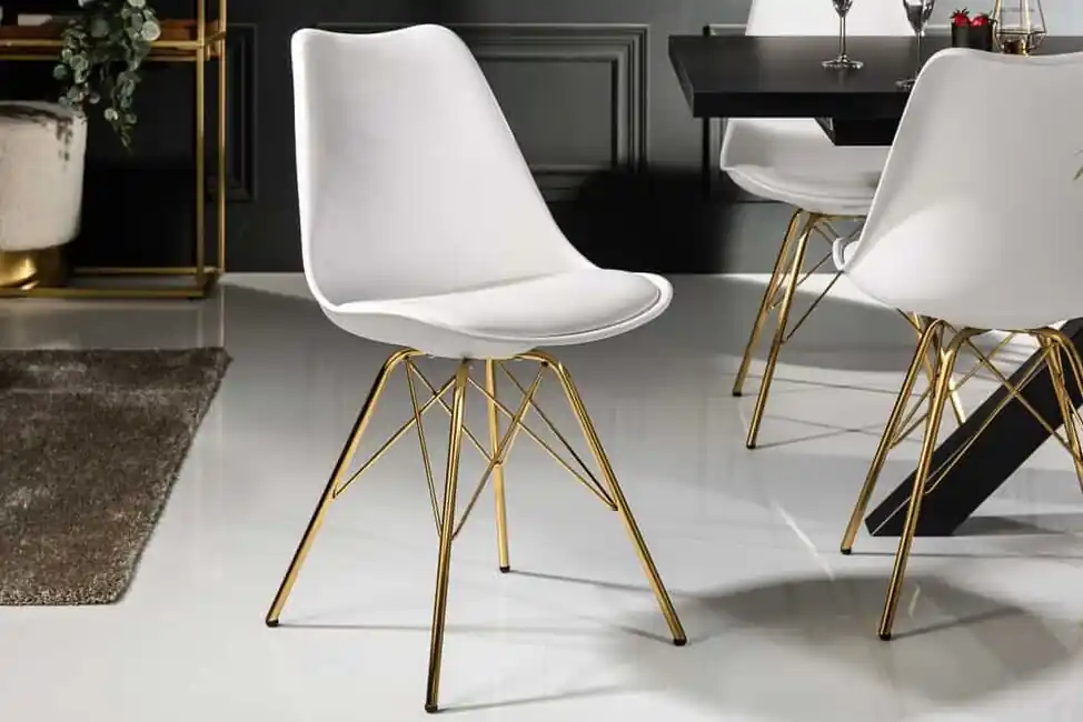 Zlevněný Designová jídelní židle Scandinavia Gold bílá umělá kůže