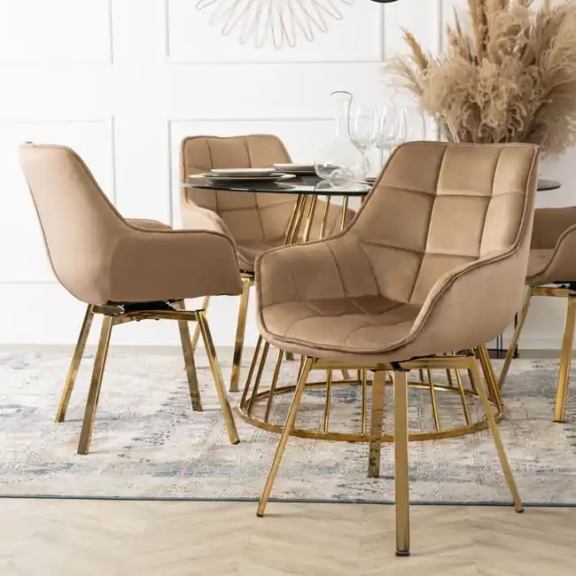 Výhodná Nabídka Designová otočná jídelní židle Novara béžová velur