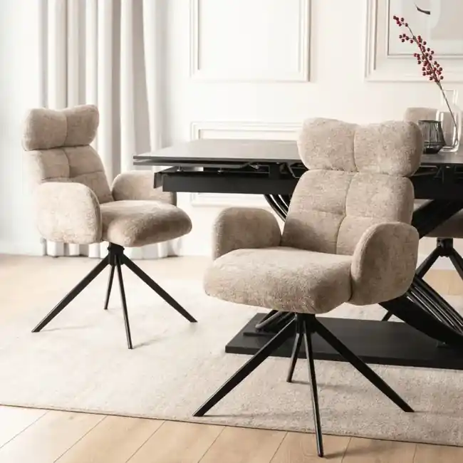 Super Cena Designová jídelní otočná židle Bruno – Béžová Boucle s funkcí návratu
