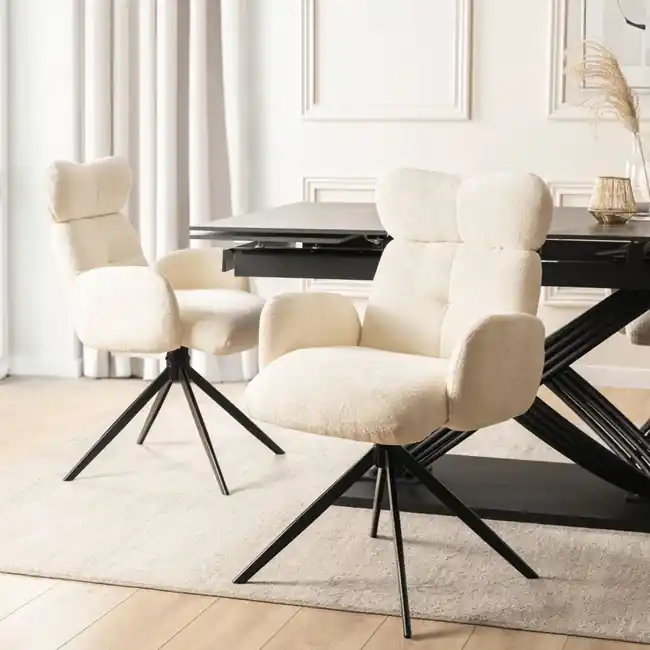 Výprodej Designová jídelní otočná židle Bruno – Krémová Boucle s funkcí návratu