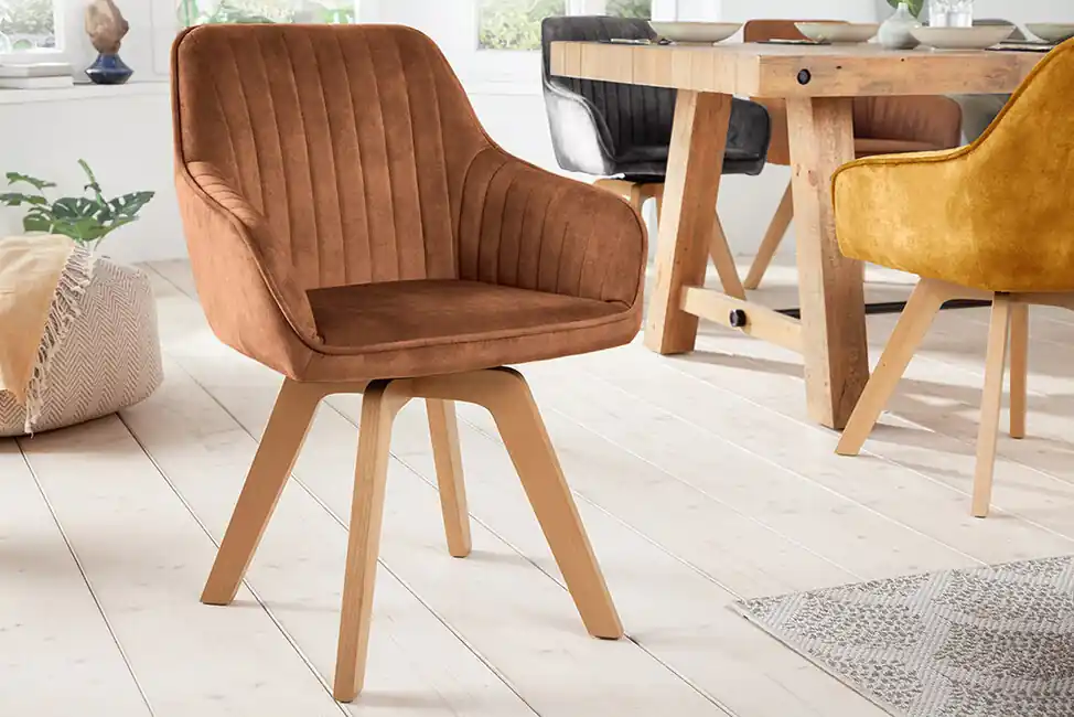 Otočná designová jídelní židle Livorno rezavě hnědá samet Finální Výprodej