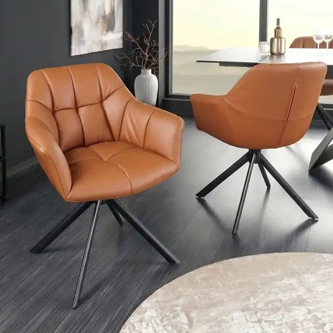 Luxusní otočná židle s područkami Papillon koňaková pravá kůže Aktuální