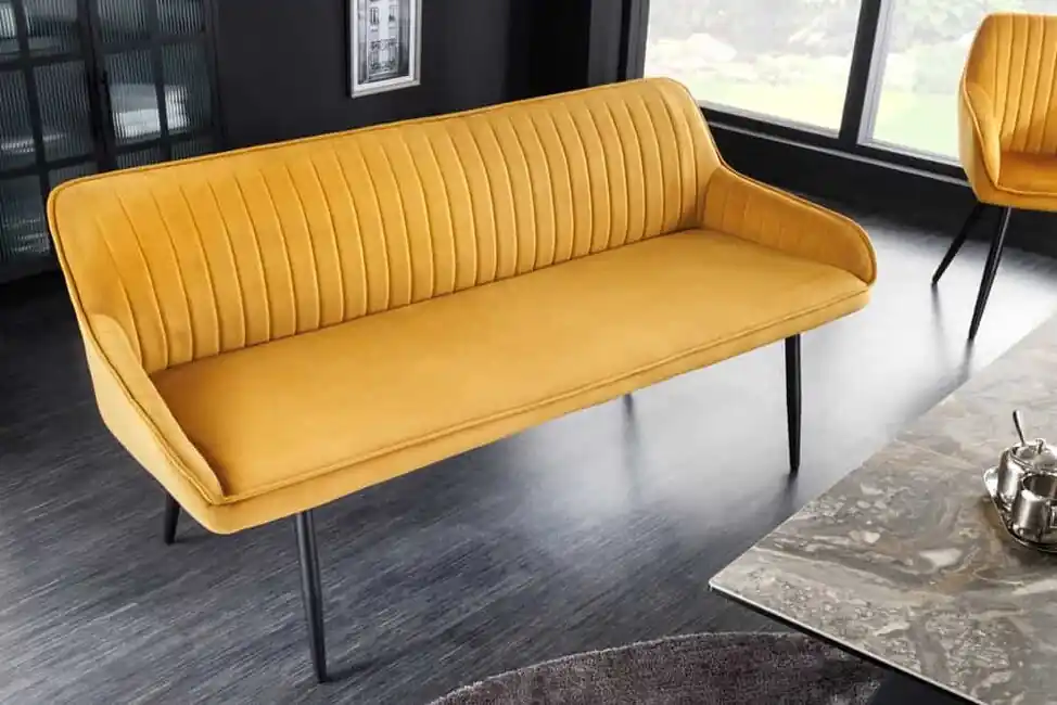 Odeslání Ihned Designová čalouněná lavice Turin hořčicová samet 160cm