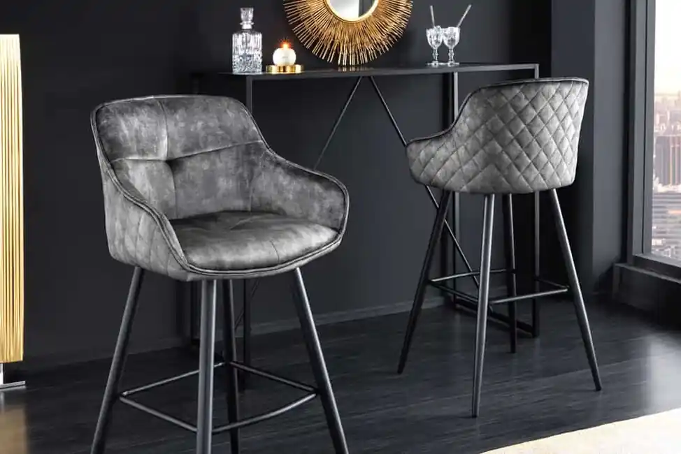 Akce Designová barová židle s područkami Euphoria šedá samet