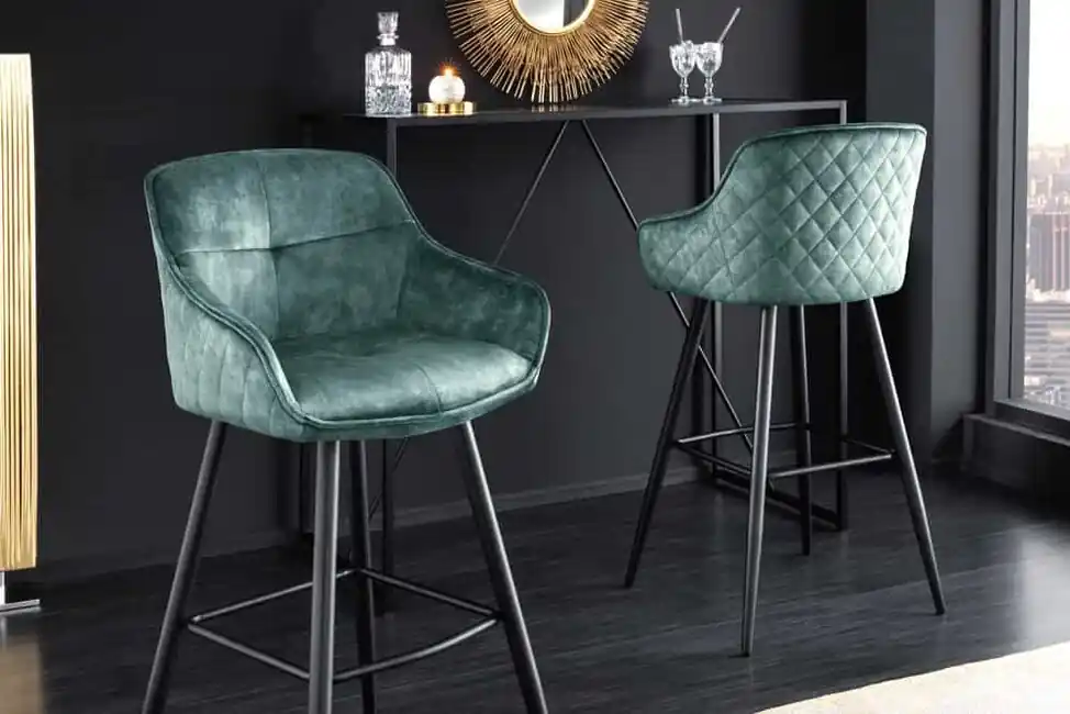 Designová barová židle s područkami Euphoria petrolejová modrá samet Cenově Výhodný