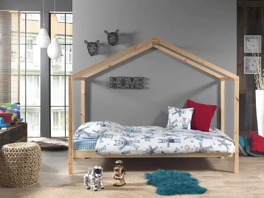 Designová domečková postel Dallas z masivu borovice přírodní 170cm 90x200cm Víkendová Akce