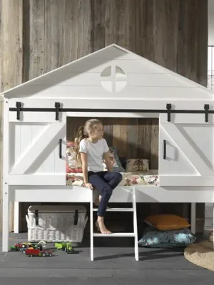 Vyvýšená postel stodola z masivu a MDF bílá s roštem 202cm 90x200cm Nejprodávanější