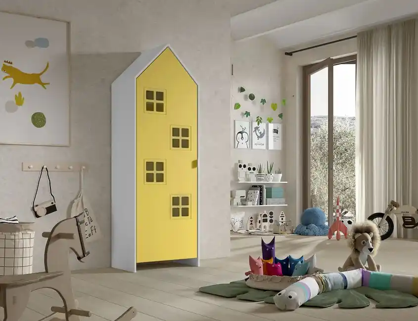 Jen Po Omezenou Doba Dětská šatní skříň ve tvaru plážového domečku žlutá 57cm