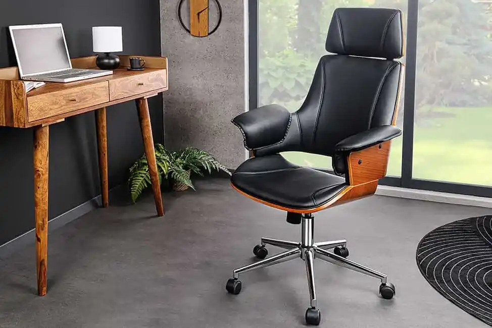 Autentický Designové kancelářské křeslo z umělé kůže a dřeva Manhattan