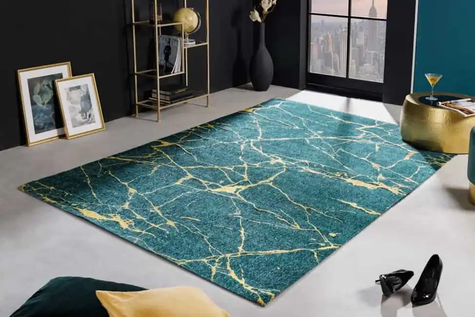 Nová Kolekce Designový koberec Plochá tkanina Mramor tyrkysová 240x160cm