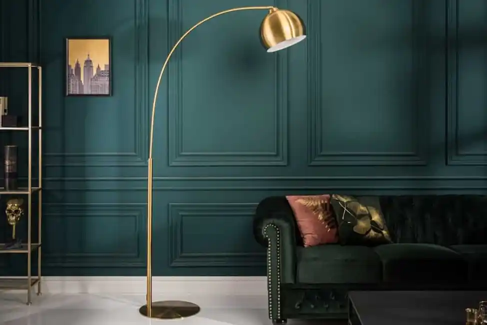 Elegantní oblúková stojacia lampa Lounge Deal 205cm zlatá Zlevněný