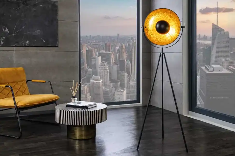 Designová stojací lampa Studio 146cm černá zlatá Víkendová Akce