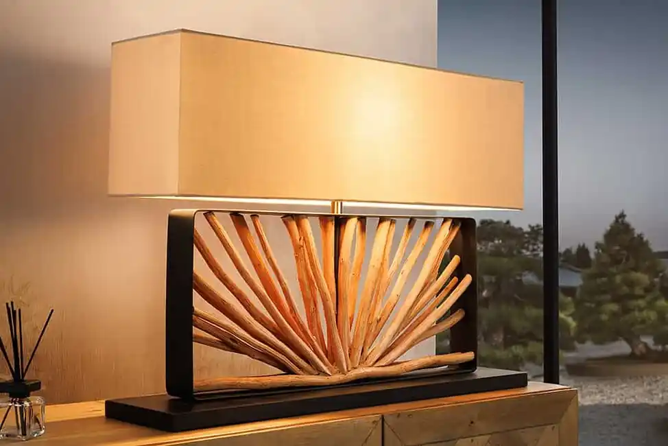 Designová stolní lampa Surinam přírodní dřevo longan 80cm béžová Zlevněný