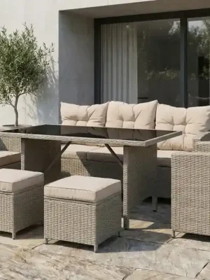 Zahradní sestava California Béžová – Ratanový relax s černým sklem Cenový Hit