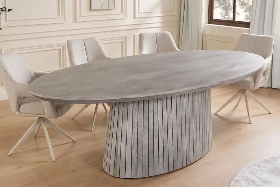 Oválný jídelní stůl Art Deco kouřově šedý 220 cm Cenová Bomba