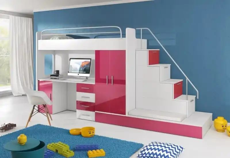 Dětská patrová postel RAJ 5 Růžová lesk Must-Have
