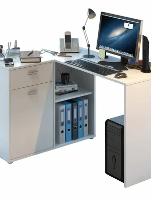 Rohový PC stůl, bílá, KALIMERO Nejlepší Volba