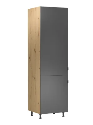 Vysoká skříňka na chladničku, dub artisan / šedý mat, univerzální, LANGEN D60ZL Výhodná Nabídka