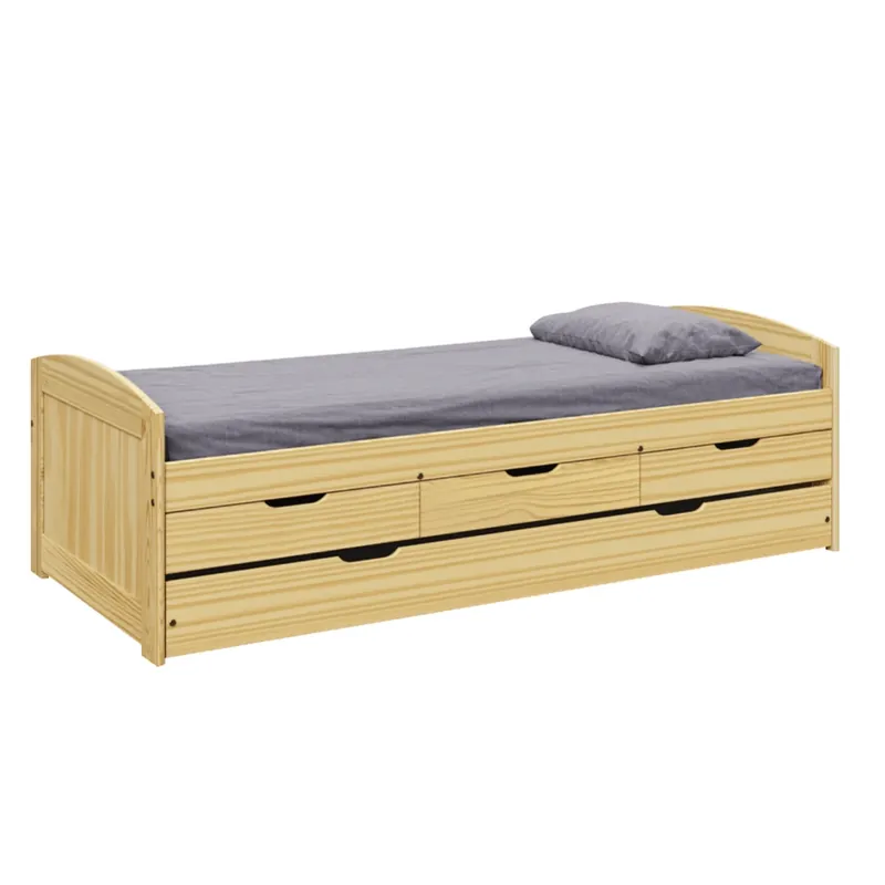 Postel s výsuvnou přistýlkou, přírodní, masiv, 90x200, MARINELLA NEW Pouze Dnes
