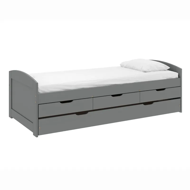 Postel s výsuvnou přistýlkou, šedá, masiv, 90x200, MARINELLA NEW Speciální Cena