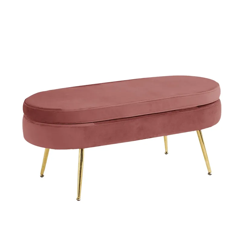 Luxusní taburet, růžová Velvet látka / chrom zlatý, Art-deco, NOBLIN TABURET TYP 2 Must-Have
