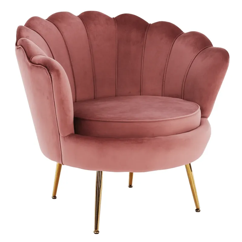 Křeslo ve stylu Art-deco, růžová Velvet látka / gold chrom-zlatý, NOBLIN Vysoce Kvalitní