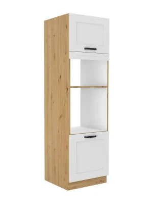 Vysoká skříňka na troubu a mikrovlnou troubu, bílá / dub artisan, LULA 60 DPM-210 2F Cenově Výhodný