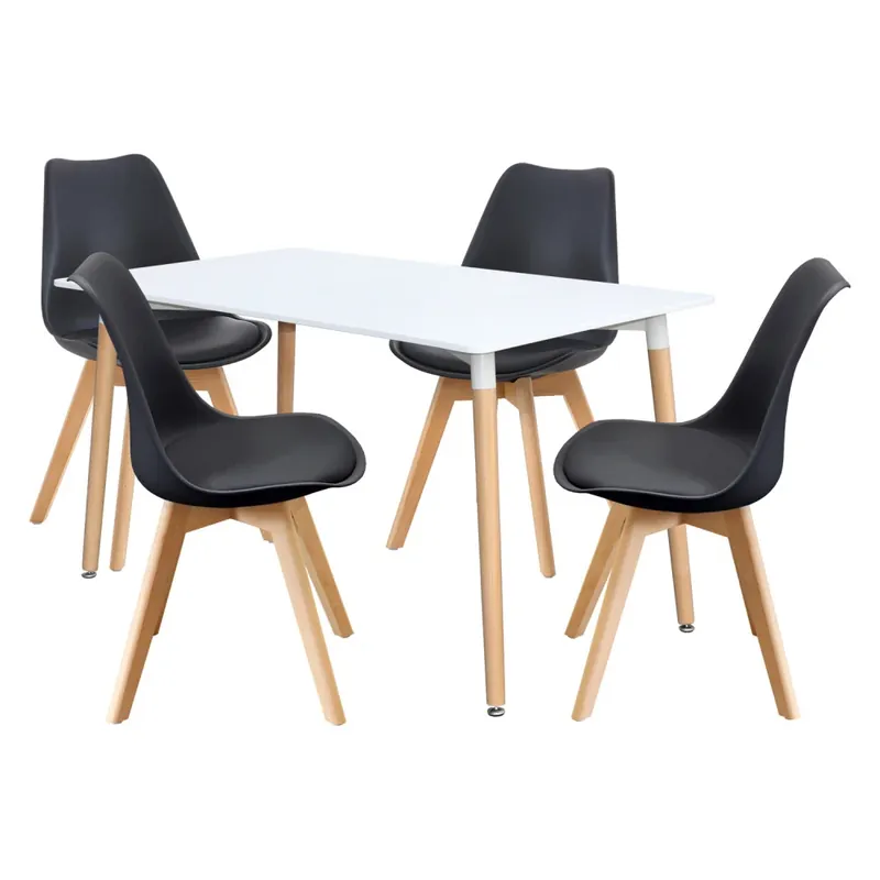 Jídelní stůl 140x90 QUATRO bílý + 4 židle QUATRO černé Cenově Výhodný