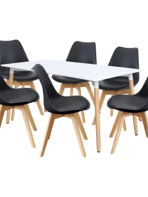 Značkový Jídelní stůl 160x90 QUATRO bílý + 6 židlí QUATRO černé