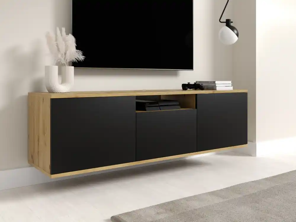 Závěsná TV skříňka Log 150 dub artisan / černá Top Prodej