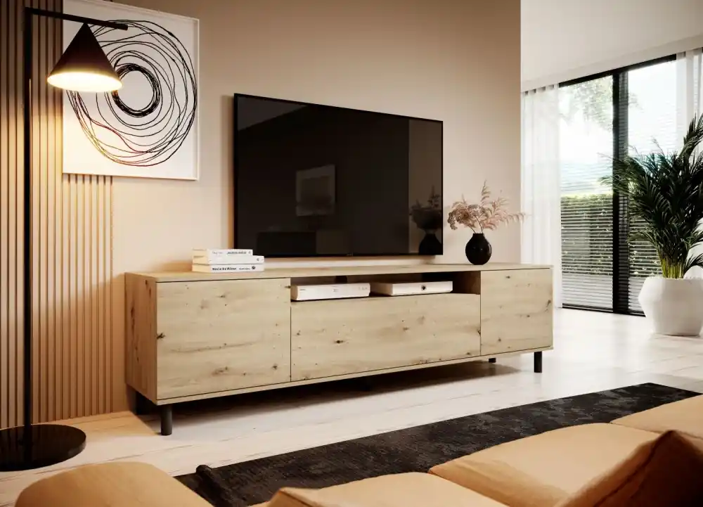 TV skříňka Log 200 dub artisan - kulaté kovové nohy Výhodná Nabídka