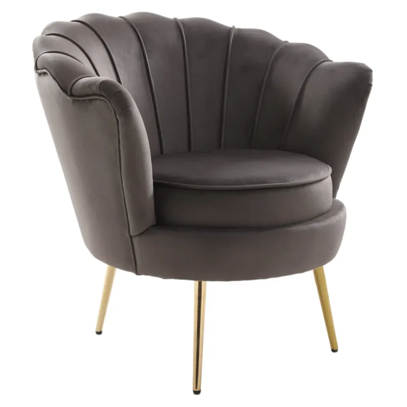 Křeslo ve stylu Art-deco, šedohnědá Velvet látka/gold chrom zlatý, NOBLEO Levný