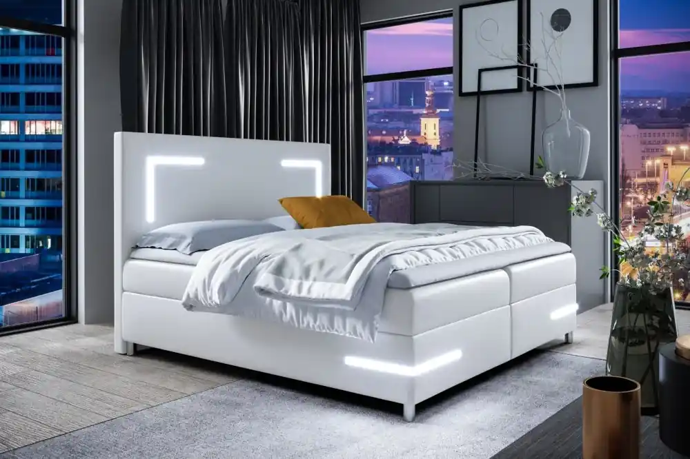 Postel boxspring Harmony Led 120x200 cm - bílá ekokůže Speciální Cena