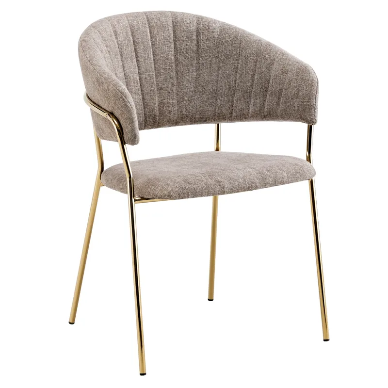 Autentický Designové jídelní křeslo, hnědá látka/gold chrom zlatý, DASMIN TYP 1