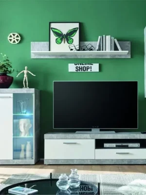 Zlevněný Obývací stěna KETLIN New beton/bílá včetně LED osvětlení