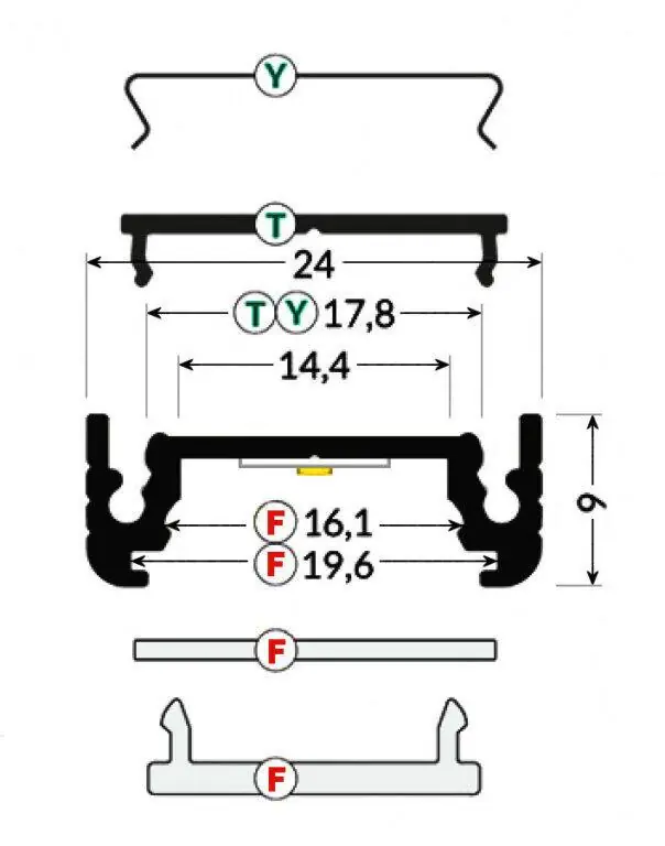 Profil SURFACE LINE14 černá anoda (midi Wireli11) Levný