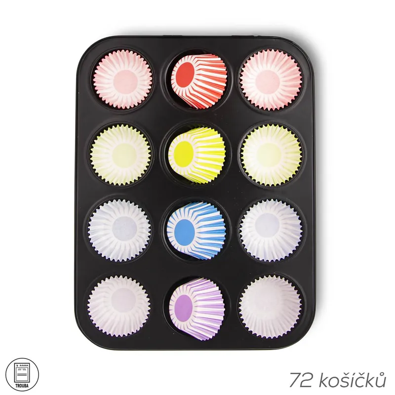 Nová Kolekce Forma kov muffiny 12+košík cuk. papír 72 ks