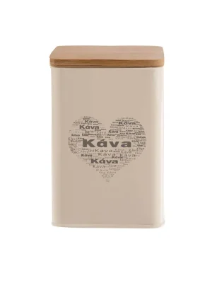 Zlevněný Dóza plech/dřevo 9,5x9,5x14 cm Káva SRDCE