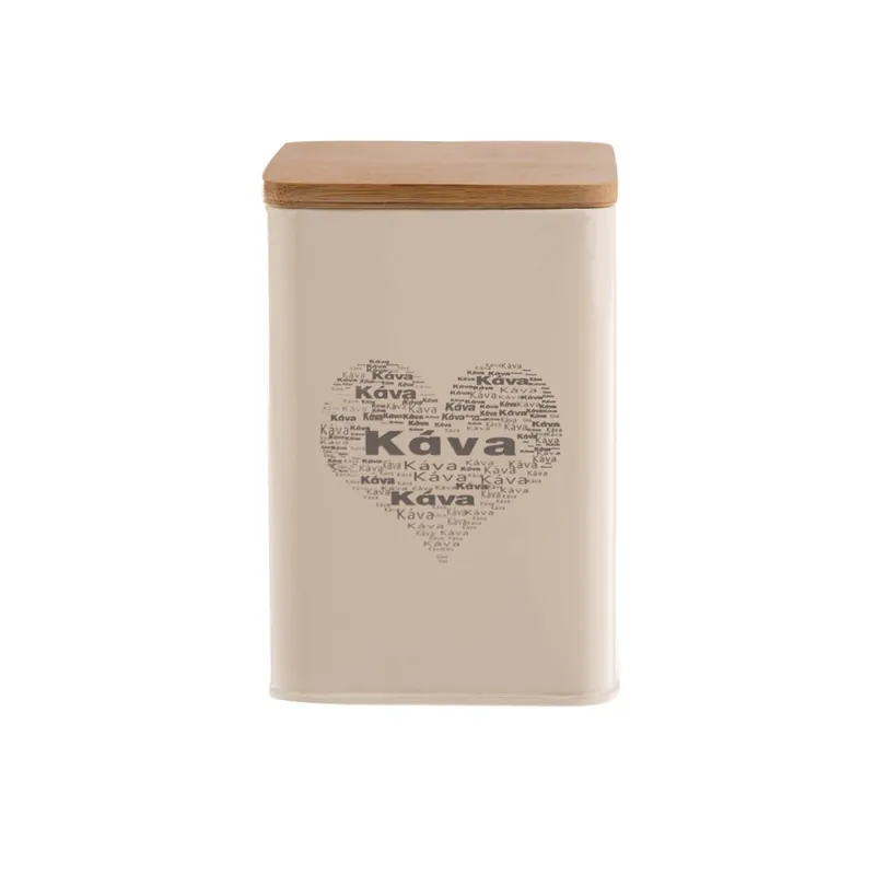 Zlevněný Dóza plech/dřevo 9,5x9,5x14 cm Káva SRDCE