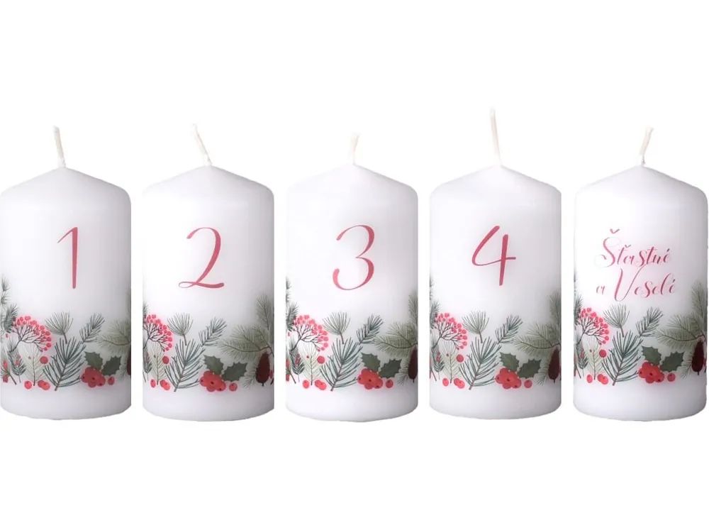 Emocio Válec 5ks 50x90 mm adventní čísla Šťastné a Veselé, svíčky Nejprodávanější
