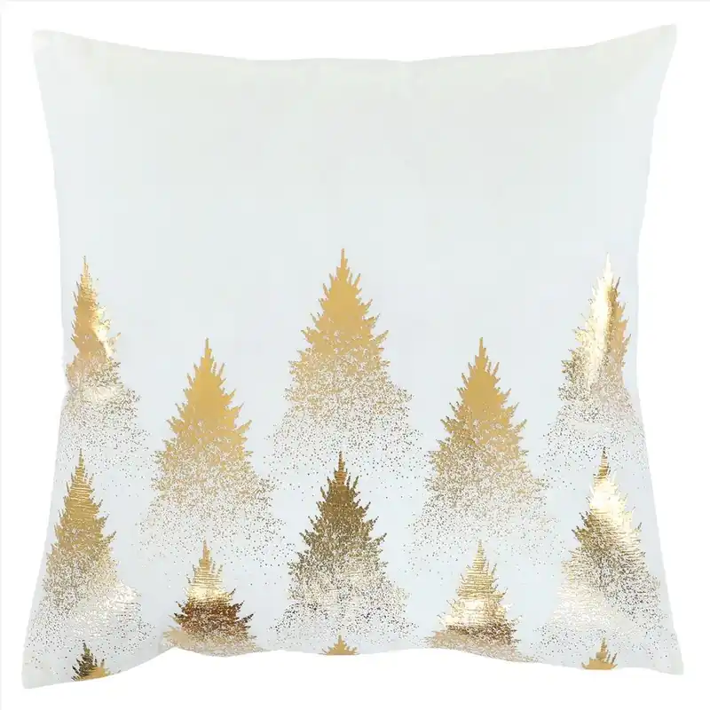 Cenově Výhodný Polštář sametový s výplní, šedý - zlaté stromky, 100% polyester, 45 x 45 cm.