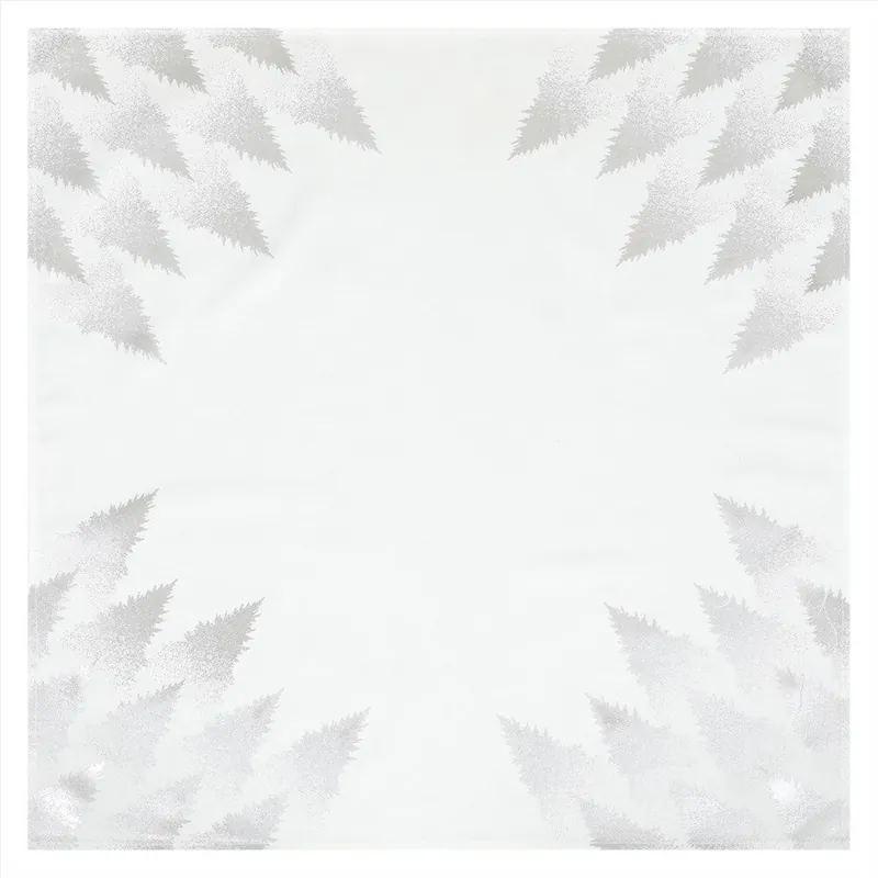 Odeslání Ihned Ubrus šedý - stříbrné stromky v rozích, 100% polyester, 80 x 80 cm.
