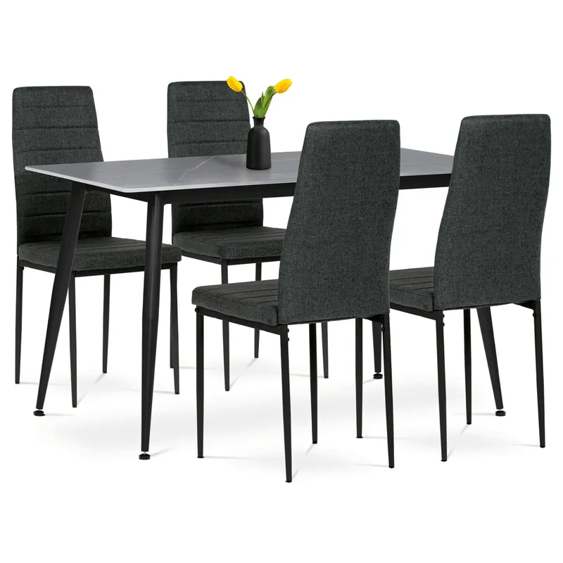Jídelní set s 4 židlemi, 130x70x76cm mramor, ASE-1003 BK2 Víkendová Akce