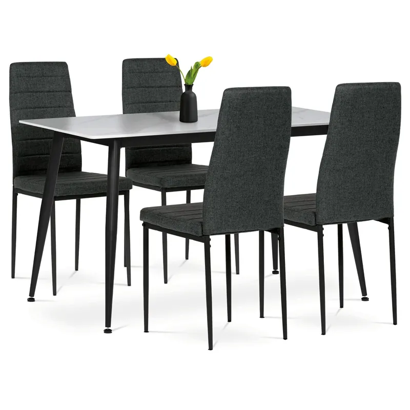 Jídelní set s 4 židlemi, 130x70x76cm, keramika, mramor, ASE-1004 BK2 Nejlepší Cena