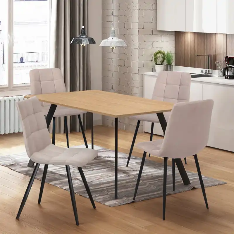 Expresní Doručení Jídelní stůl 120x80 BERGEN dub + 4 židle BERGEN béžová