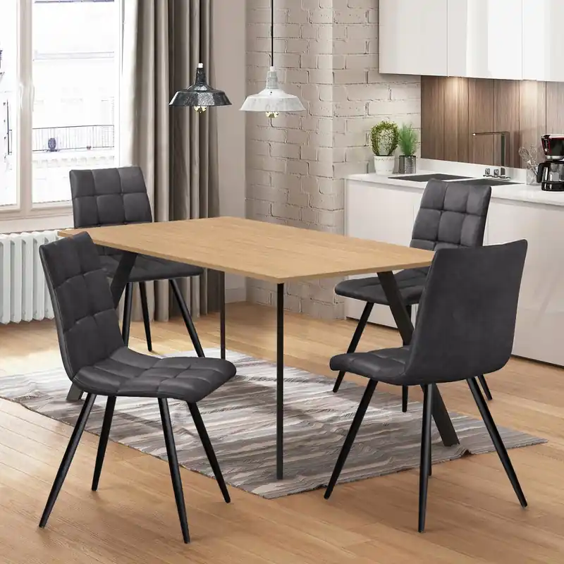 Časově Omezené Jídelní stůl 120x80 BERGEN dub + 4 židle BERGEN šedé mikrovlákno
