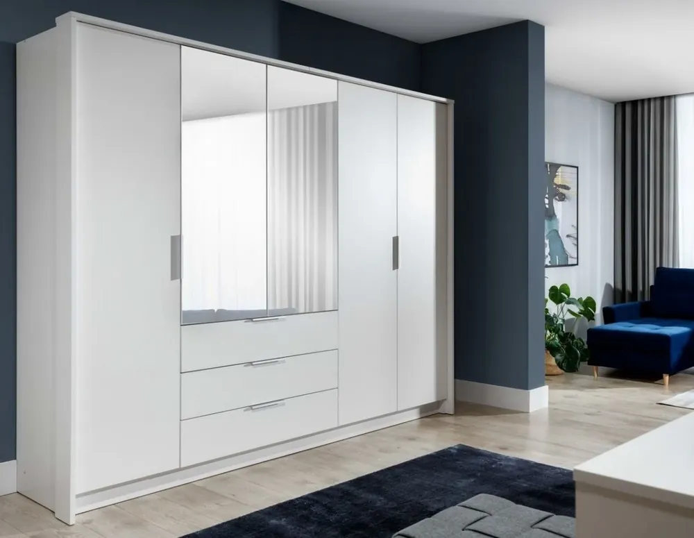 Nová Kolekce Šatní skříň MALLE 255 bílá/zrcadlo